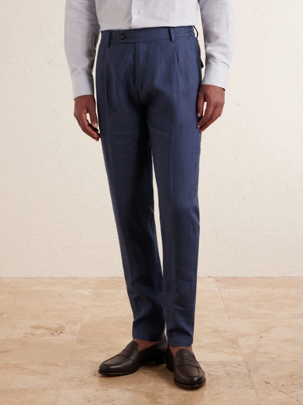 Flat Front Chino Linen Trousers - FR Flat Front Chino Linen Trousers - FR