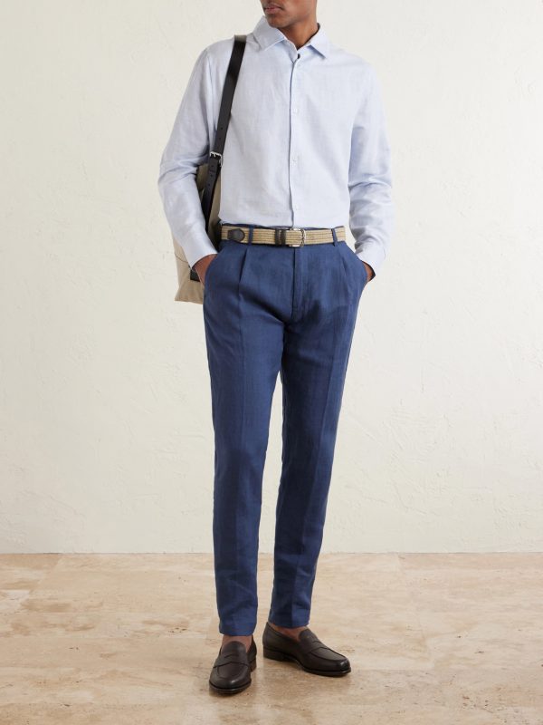 Flat Front Chino Linen Trousers - OU Flat Front Chino Linen Trousers - OU