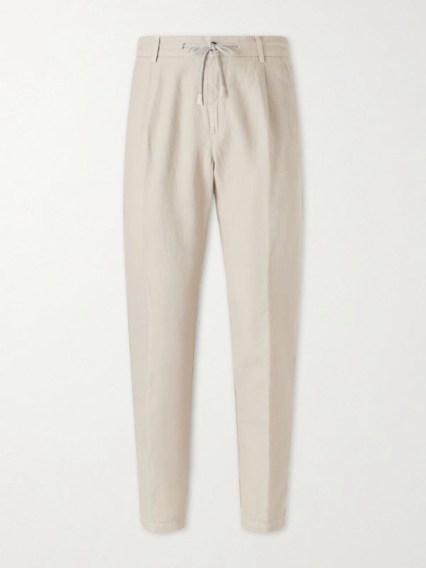 Straight-Leg Cotton and Linen-Blend Drawstring Trousers Straight-Leg Cotton and Linen-Blend Drawstring Trousers