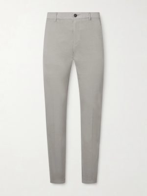 Straight-Leg Pleated Stretch Cotton and Silk-Blend Trousers Straight-Leg Pleated Stretch Cotton and Silk-Blend Trousers