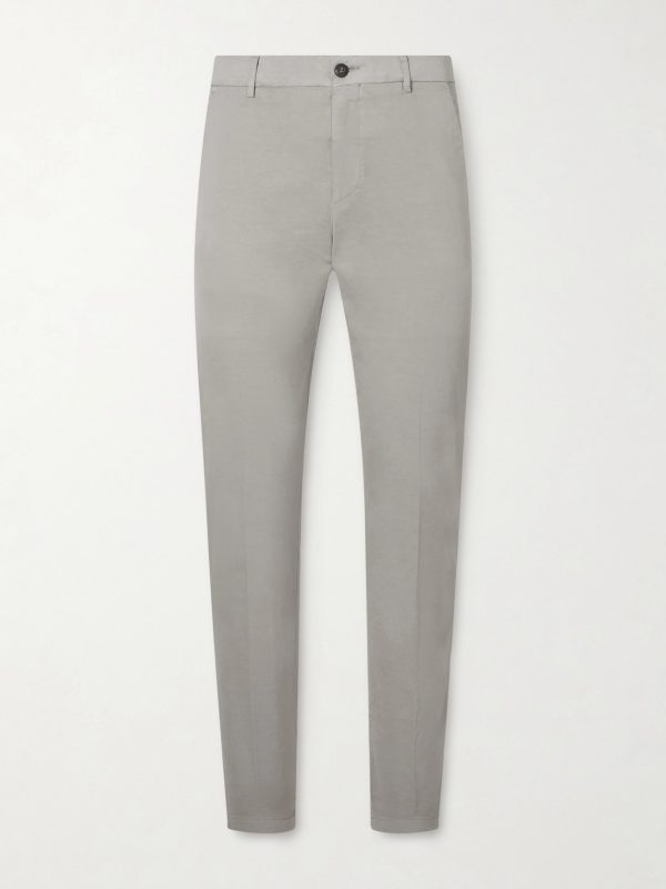 Straight-Leg Pleated Stretch Cotton and Silk-Blend Trousers Straight-Leg Pleated Stretch Cotton and Silk-Blend Trousers