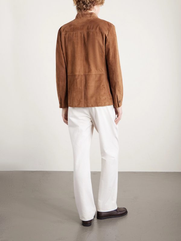 Slim-Fit Mandarin Collar Suede Jacket - BK