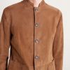 Slim-Fit Mandarin Collar Suede Jacket - CU
