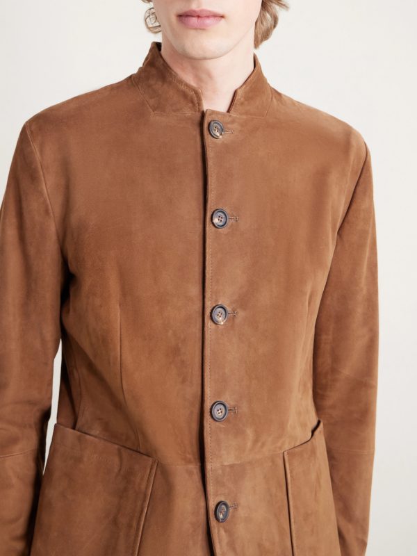 Slim-Fit Mandarin Collar Suede Jacket - CU