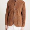 Slim-Fit Mandarin Collar Suede Jacket - FR