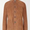 Slim-Fit Mandarin Collar Suede Jacket