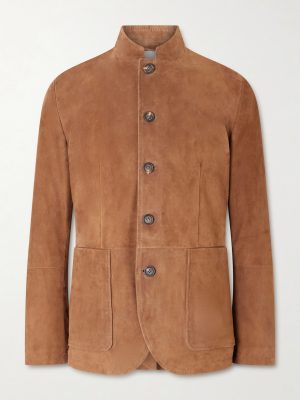 Slim-Fit Mandarin Collar Suede Jacket Slim-Fit Mandarin Collar Suede Jacket