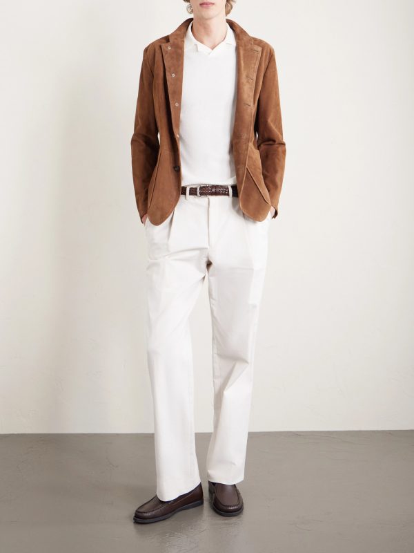 Slim-Fit Mandarin Collar Suede Jacket - OU