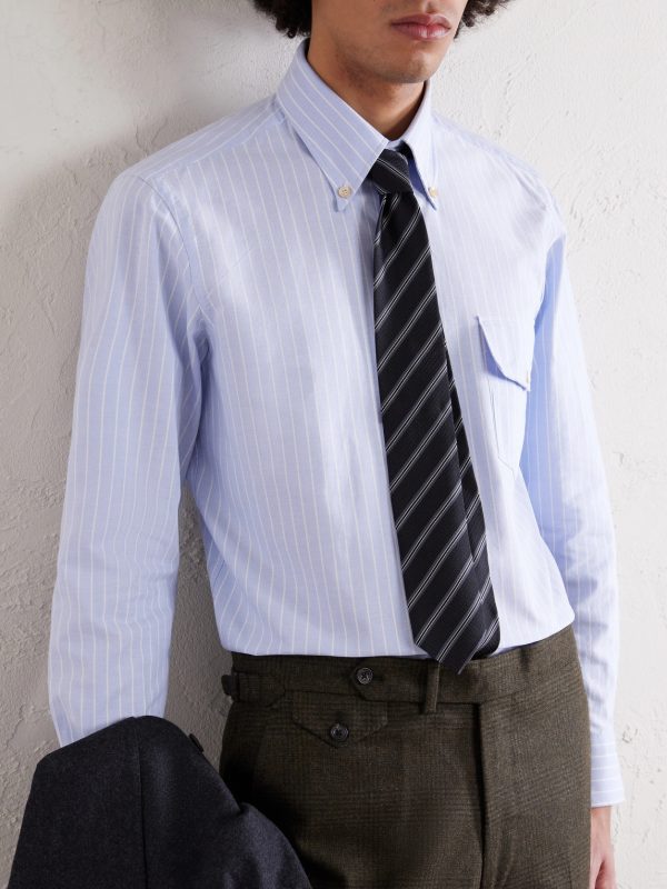 Striped Button-Down Collar Cotton Oxford Shirt - E1