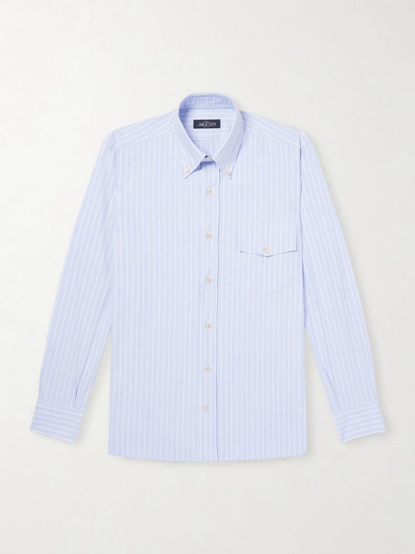 Striped Button-Down Collar Cotton Oxford Shirt