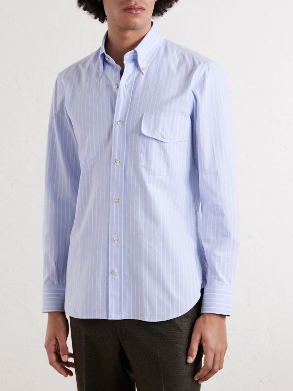 Striped Button-Down Collar Cotton Oxford Shirt - OU