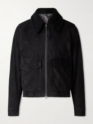 Shearling-Trimmed Suede Bomber Jacket