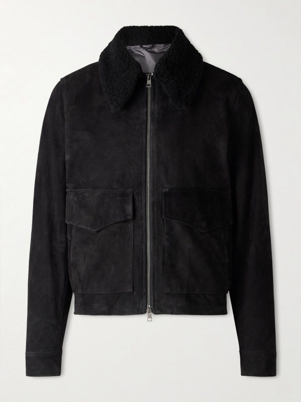 Shearling-Trimmed Suede Bomber Jacket Shearling-Trimmed Suede Bomber Jacket