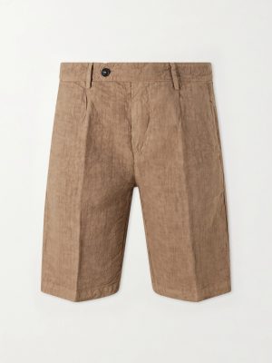 Alaccia Straight-Leg Pleated Linen Shorts