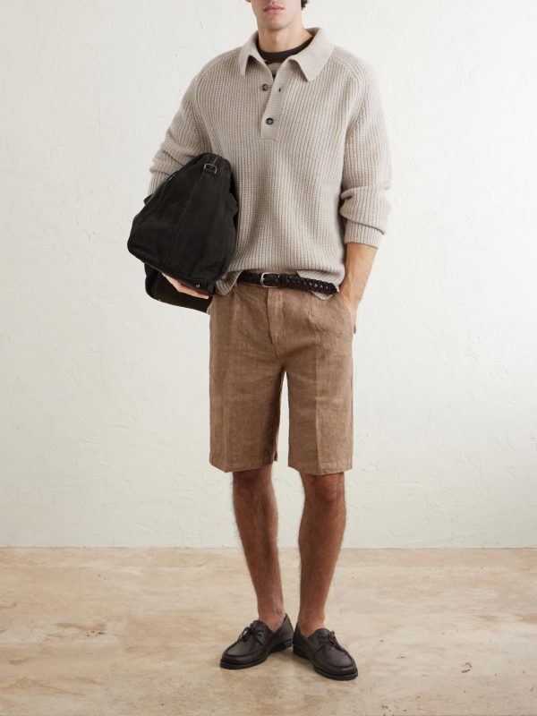 Alaccia Straight-Leg Pleated Linen Shorts - OU Alaccia Straight-Leg Pleated Linen Shorts - OU