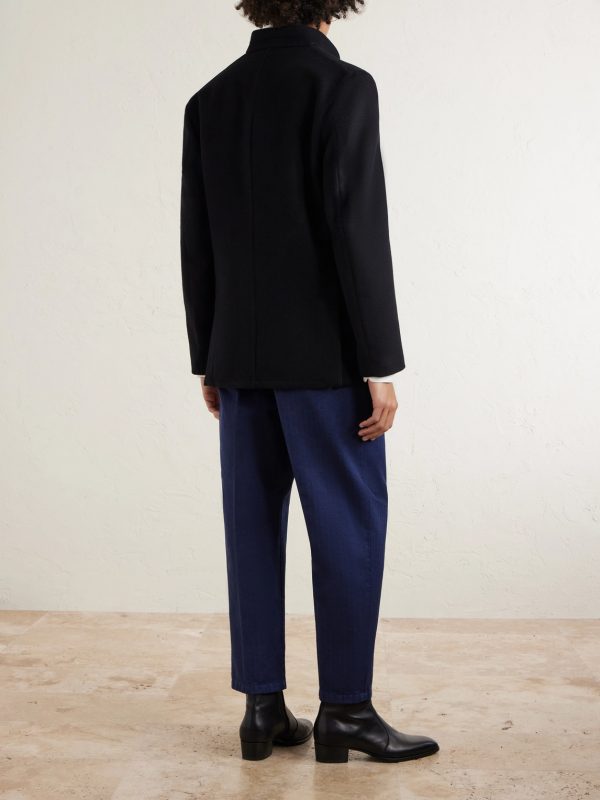 Stan Tapered Pleated Herringbone Cotton Trousers - BK Stan Tapered Pleated Herringbone Cotton Trousers - BK