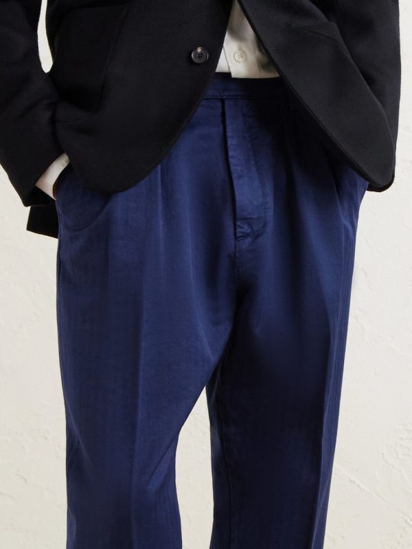 Stan Tapered Pleated Herringbone Cotton Trousers - E2 Stan Tapered Pleated Herringbone Cotton Trousers - E2