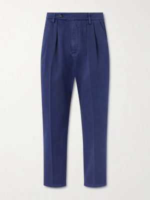 Stan Tapered Pleated Herringbone Cotton Trousers