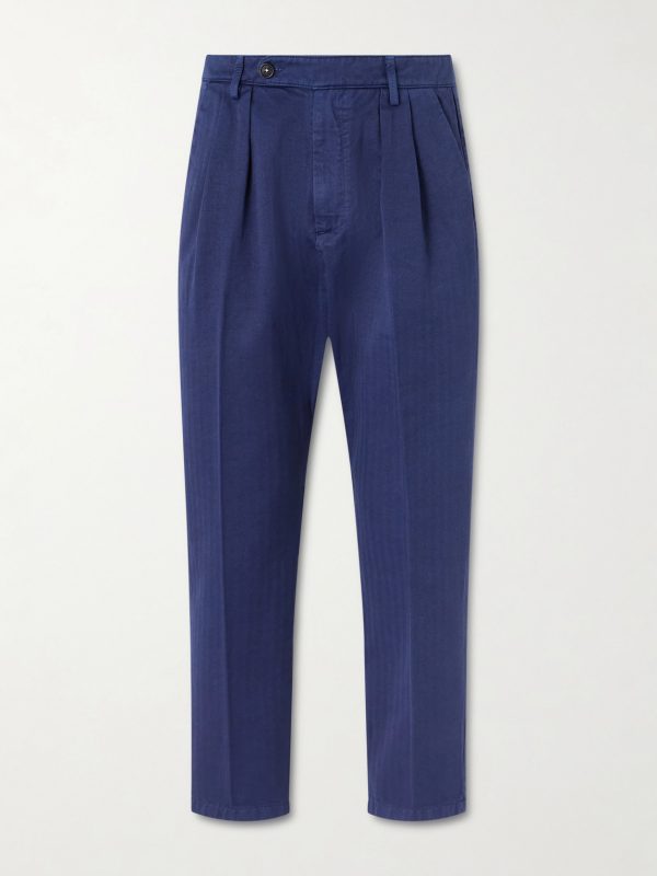 Stan Tapered Pleated Herringbone Cotton Trousers Stan Tapered Pleated Herringbone Cotton Trousers