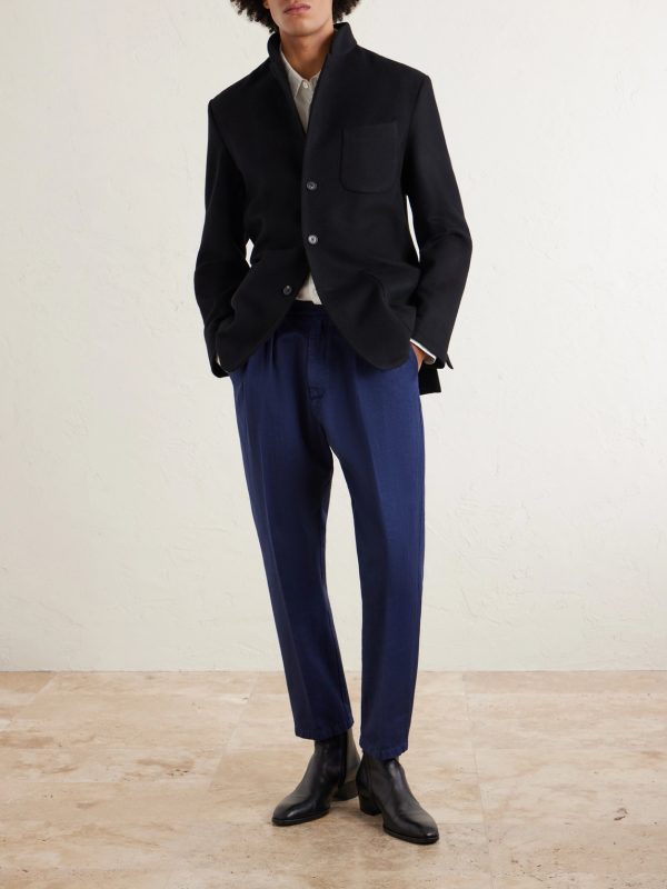 Stan Tapered Pleated Herringbone Cotton Trousers - OU Stan Tapered Pleated Herringbone Cotton Trousers - OU