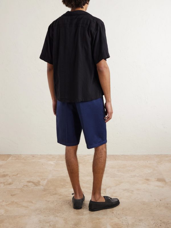 Cliff Straight-Leg Pleated Herringbone Cotton Bermuda Shorts - BK