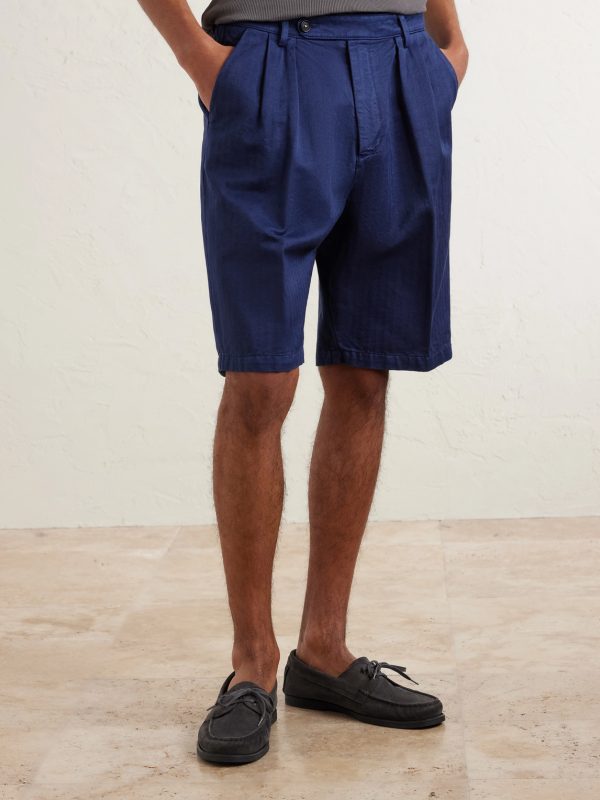 Cliff Straight-Leg Pleated Herringbone Cotton Bermuda Shorts - FR