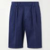 Cliff Straight-Leg Pleated Herringbone Cotton Bermuda Shorts