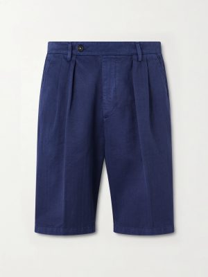 Cliff Straight-Leg Pleated Herringbone Cotton Bermuda Shorts