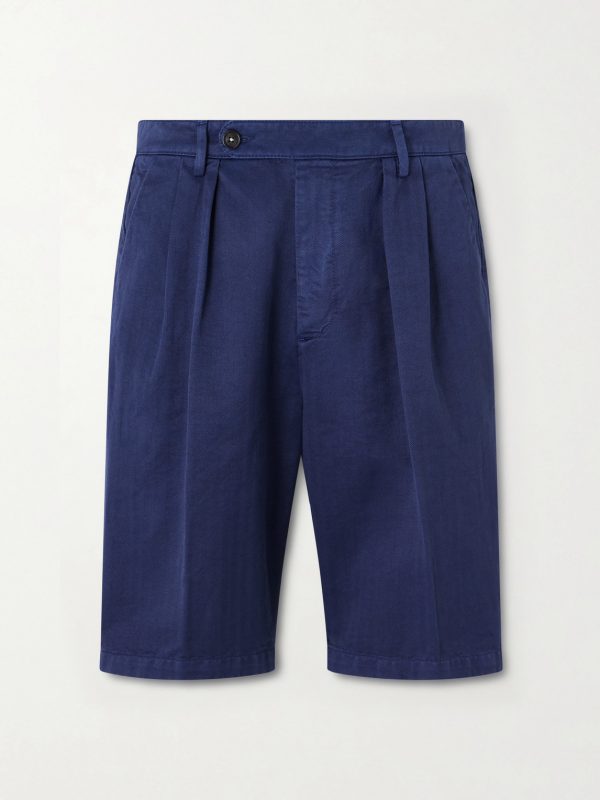Cliff Straight-Leg Pleated Herringbone Cotton Bermuda Shorts