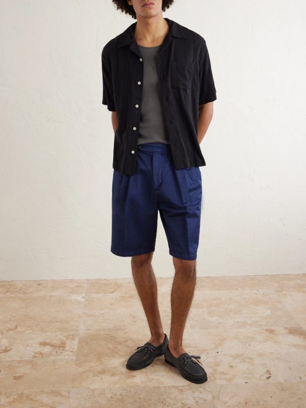 Cliff Straight-Leg Pleated Herringbone Cotton Bermuda Shorts - OU