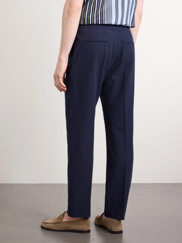 Straight-Leg Cotton-Blend Seersucker Trousers - BK