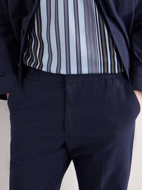 Straight-Leg Cotton-Blend Seersucker Trousers - CU