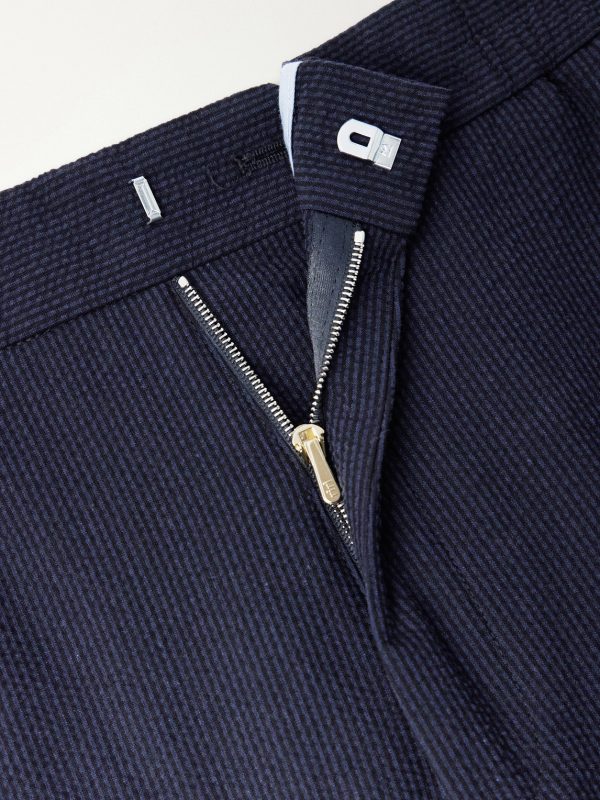 Straight-Leg Cotton-Blend Seersucker Trousers - E1
