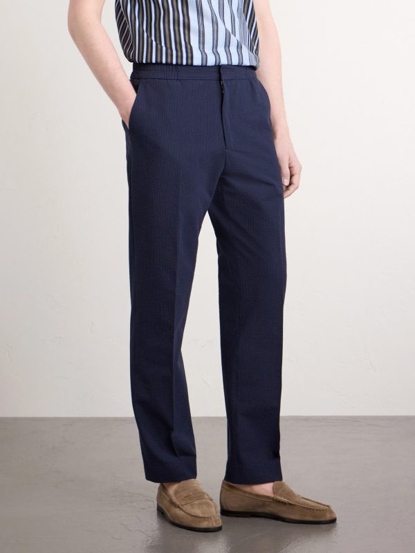 Straight-Leg Cotton-Blend Seersucker Trousers - FR