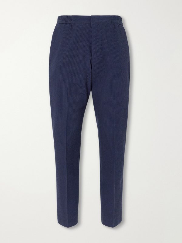 Straight-Leg Cotton-Blend Seersucker Trousers