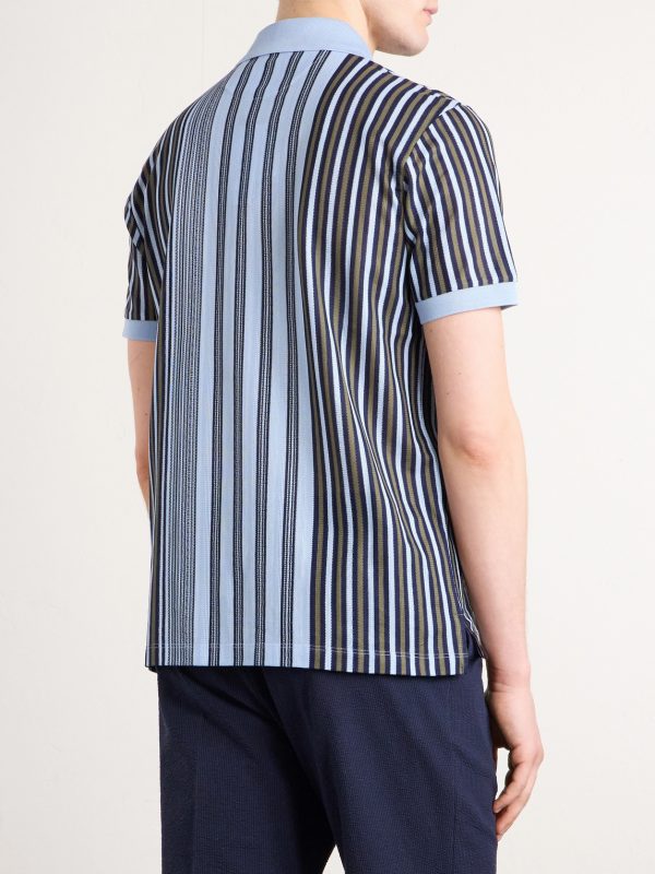 Striped Knitted Cotton Polo Shirt - BK