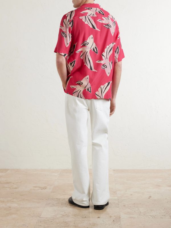 Camp-Collar Printed Satin Shirt - BK