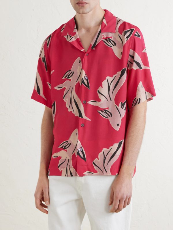 Camp-Collar Printed Satin Shirt - FR