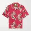Camp-Collar Printed Satin Shirt