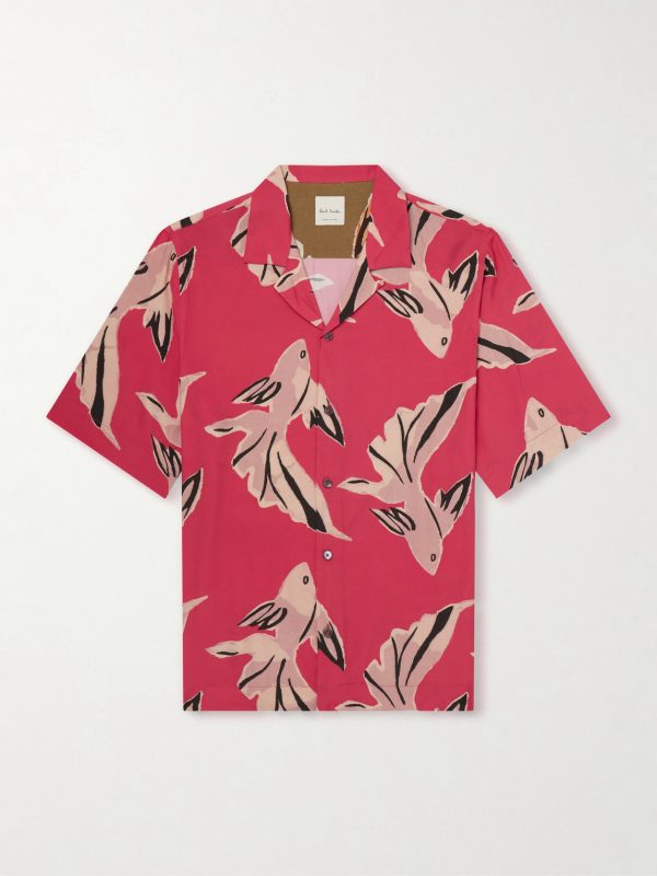 Camp-Collar Printed Satin Shirt
