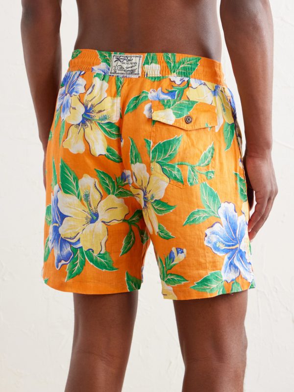 Straight-Leg Mid-Length Printed Linen Swim Shorts - BK Straight-Leg Mid-Length Printed Linen Swim Shorts - BK
