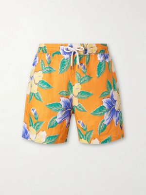 Straight-Leg Mid-Length Printed Linen Swim Shorts Straight-Leg Mid-Length Printed Linen Swim Shorts