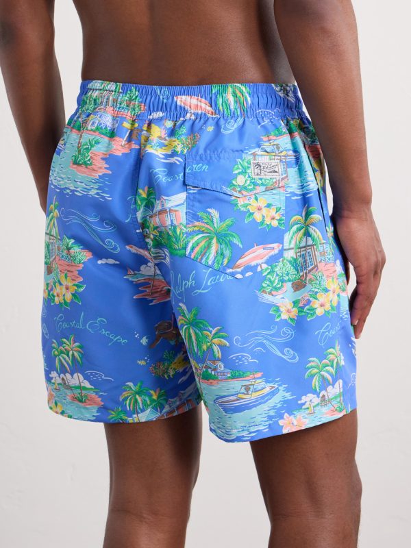 Straight-Leg Mid-Length Printed Recycled Swim Shorts - BK Straight-Leg Mid-Length Printed Recycled Swim Shorts - BK