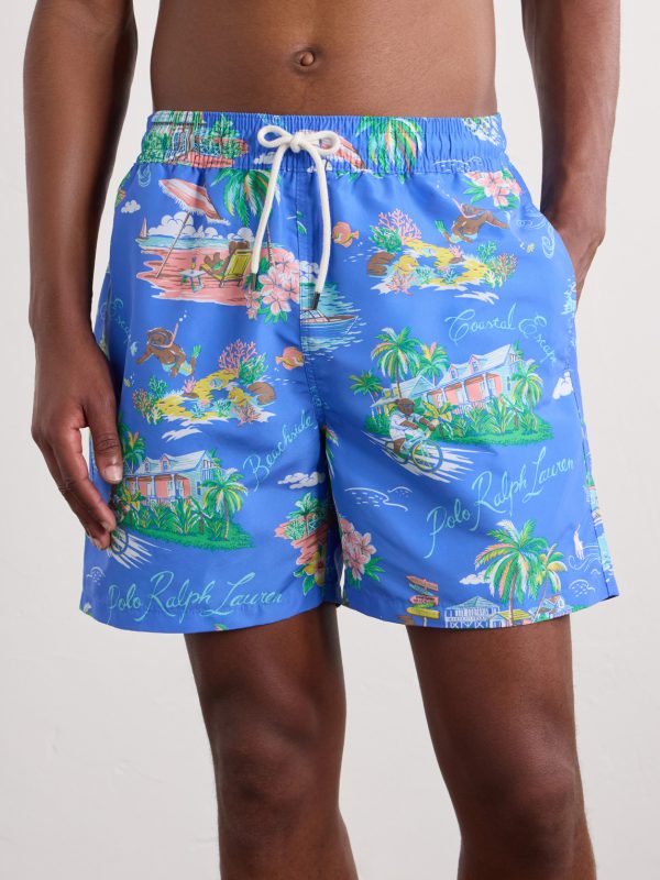 Straight-Leg Mid-Length Printed Recycled Swim Shorts - OU Straight-Leg Mid-Length Printed Recycled Swim Shorts - OU