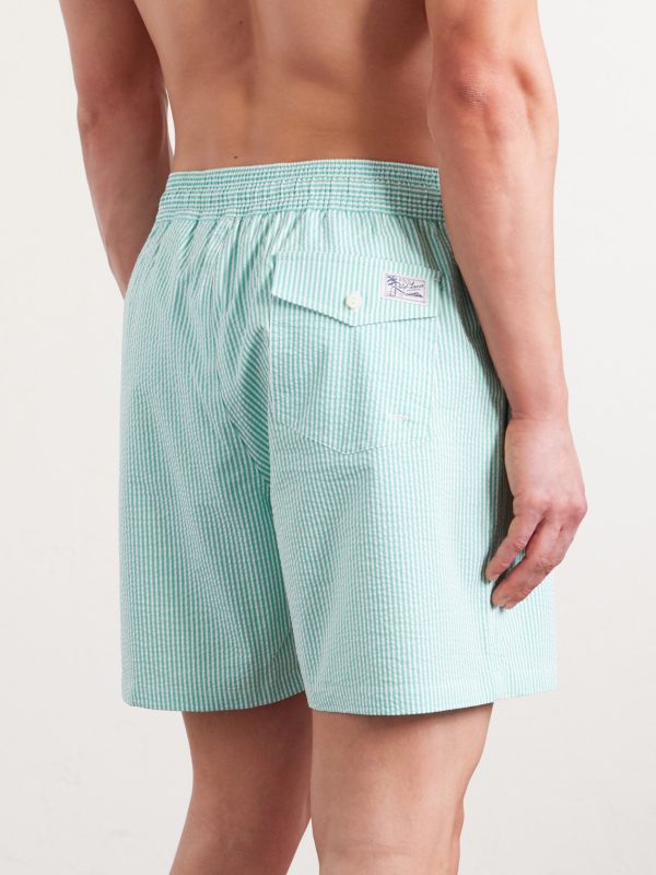 Traveler Straight-Leg Mid-Length Striped Cotton-Blend Seersucker Swim Shorts - BK