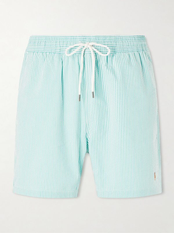 Traveler Straight-Leg Mid-Length Striped Cotton-Blend Seersucker Swim Shorts