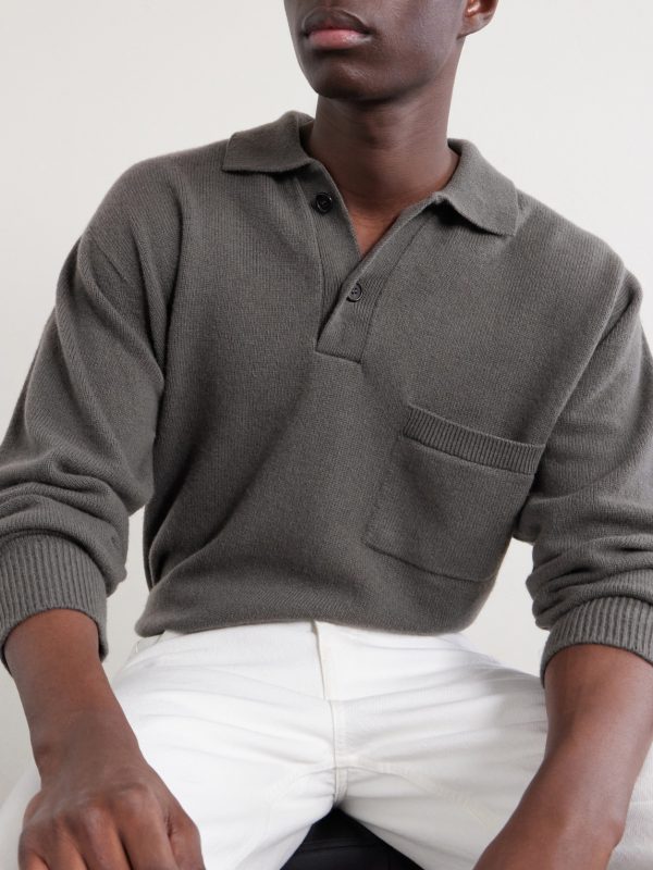 Merino Wool and Cashmere-Blend Polo Sweater - CU Merino Wool and Cashmere-Blend Polo Sweater - CU