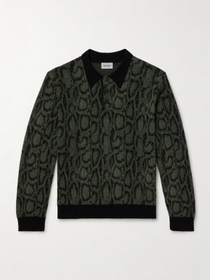 Snake-Effect Cotton-Blend Jacquard Polo Shirt Snake-Effect Cotton-Blend Jacquard Polo Shirt