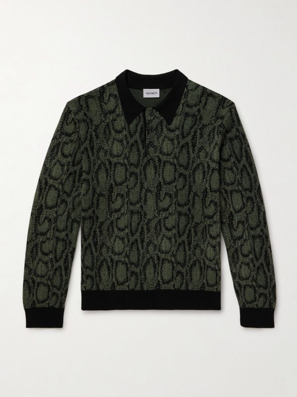 Snake-Effect Cotton-Blend Jacquard Polo Shirt Snake-Effect Cotton-Blend Jacquard Polo Shirt