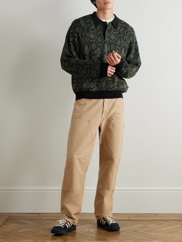 Snake-Effect Cotton-Blend Jacquard Polo Shirt - OU Snake-Effect Cotton-Blend Jacquard Polo Shirt - OU